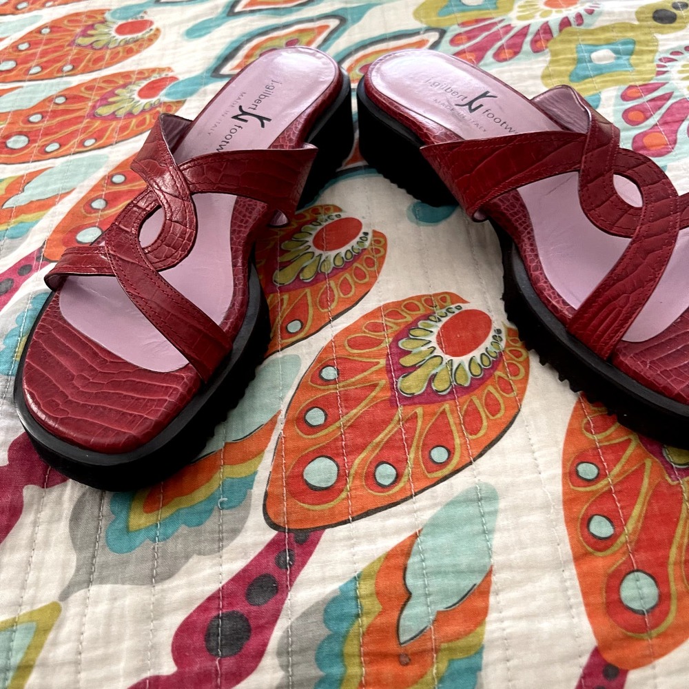 Gilbert Rohde Red Croc-Embossed Leather Slide Sandals - Picture 8 of 16